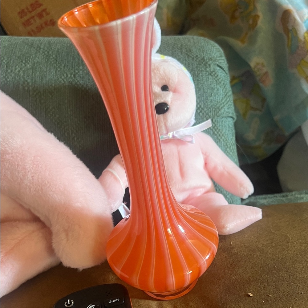 Hand-Blown Orange Swirl Glass Vase - Decorative Home Accent